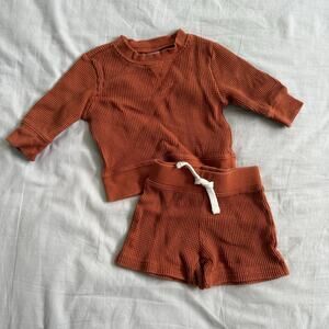 Carters Baby Outfit Hilary Duff Waffle Knit Thermal Shorts Long Sleeve Shirt Top